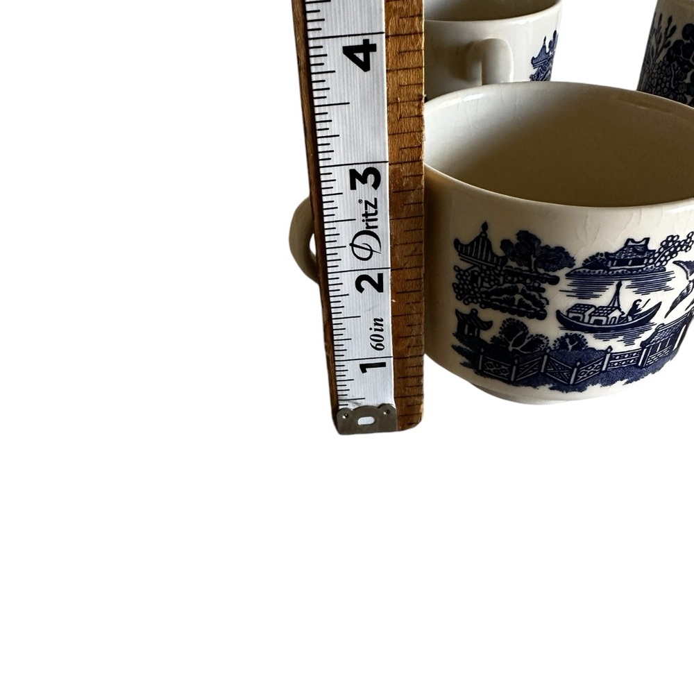 SET OF 4 MADE IN ENGLAND CHURCHILL BLUE WILLOW TEA CUPS - Picture 6 of 12